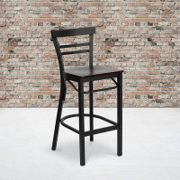 Flash Furniture Hercules Series Black Ladder Back Metal Restaurant Bar Stool with Mahogany Wood Seat XU-DG6R9BLAD-BAR-MAHW-GG